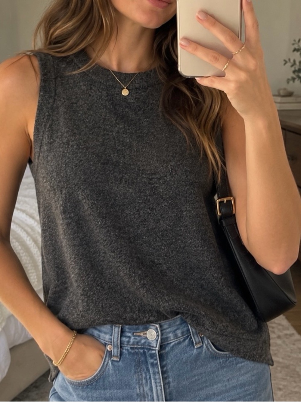 Vince Camuto Charcoal Sleeveless Crewneck Tank